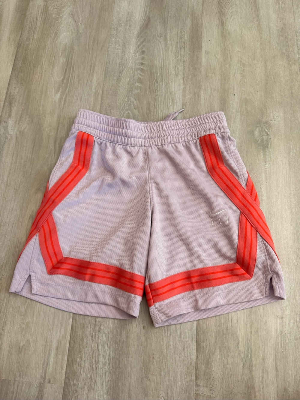 Nike girls Lavender Athletic Shorts with Bright Coral Stripes